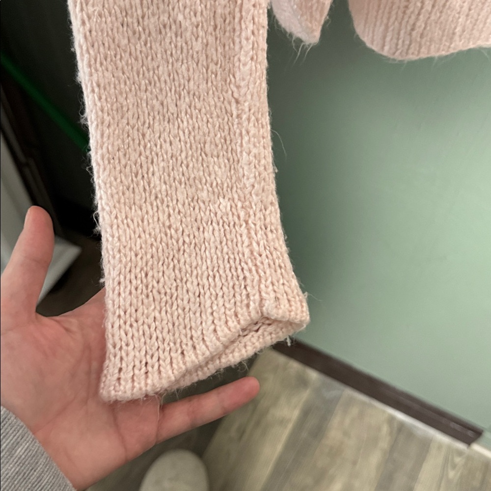 Wooden Ships Fisherman Sweater S/M Light Pink Mohair Wool Blend Cozy Knit - Picture 6 of 8